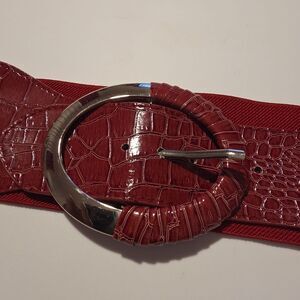 Red Crocodile Pattern Front Buckle Belt Elastic Strecht Belt 34"-44"
